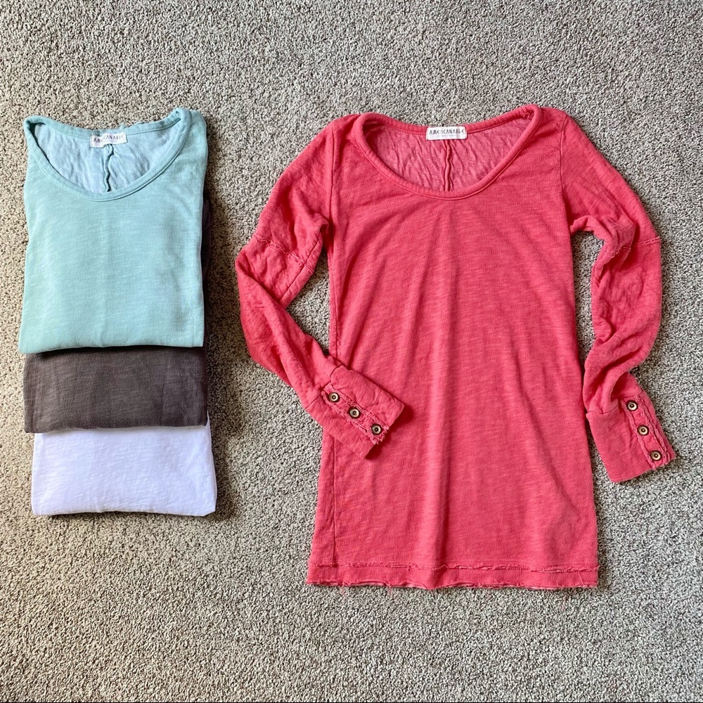 Salmon Red Button Cuffed Long Sleeve Top | Size M
